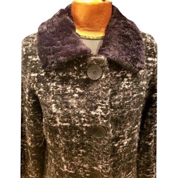 Maria Sole Italy Wool Blend Tweed Coat Black Gray White Single-Breasted Size L - Picture 4 of 7